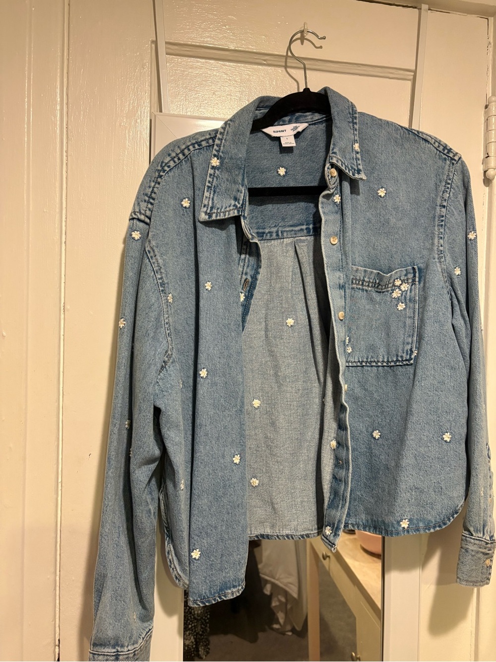 Old Navy Light Blue Denim Jacket with Daisy Embroidery